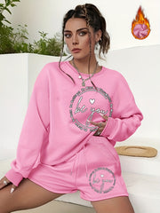 Slogan & Heart Print Sweatshirt & Shorts Set