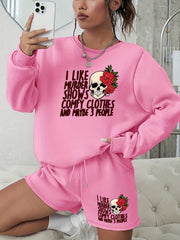 Halloween Graphic Print Sweatshirt & Shorts Set