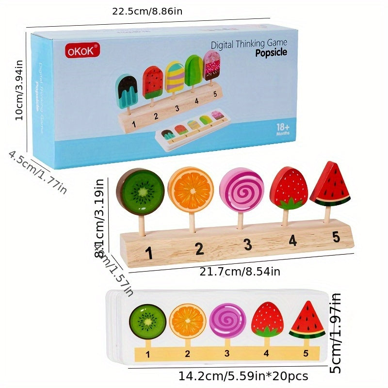 Wooden Fruit Popsicle Matching Puzzle Game Colorful Educational Toy