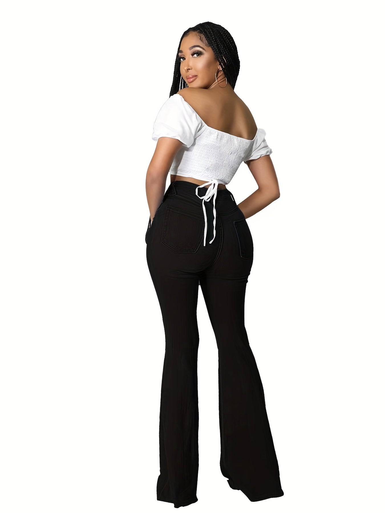 Stretch Flare Leg Jeans Vintage Style Denim Trousers