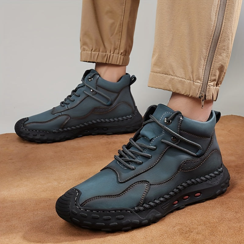Men's PU Leather Lace-up Sneakers Comfortable Casual Walking Shoes