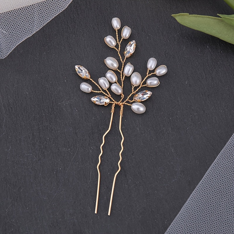 Bridal Hairpin Faux Pearl Crystal U shape Hair Pin Wedding