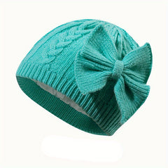 Baby Bow Knit Beanie Hat - Cute Cotton Lining for Winter
