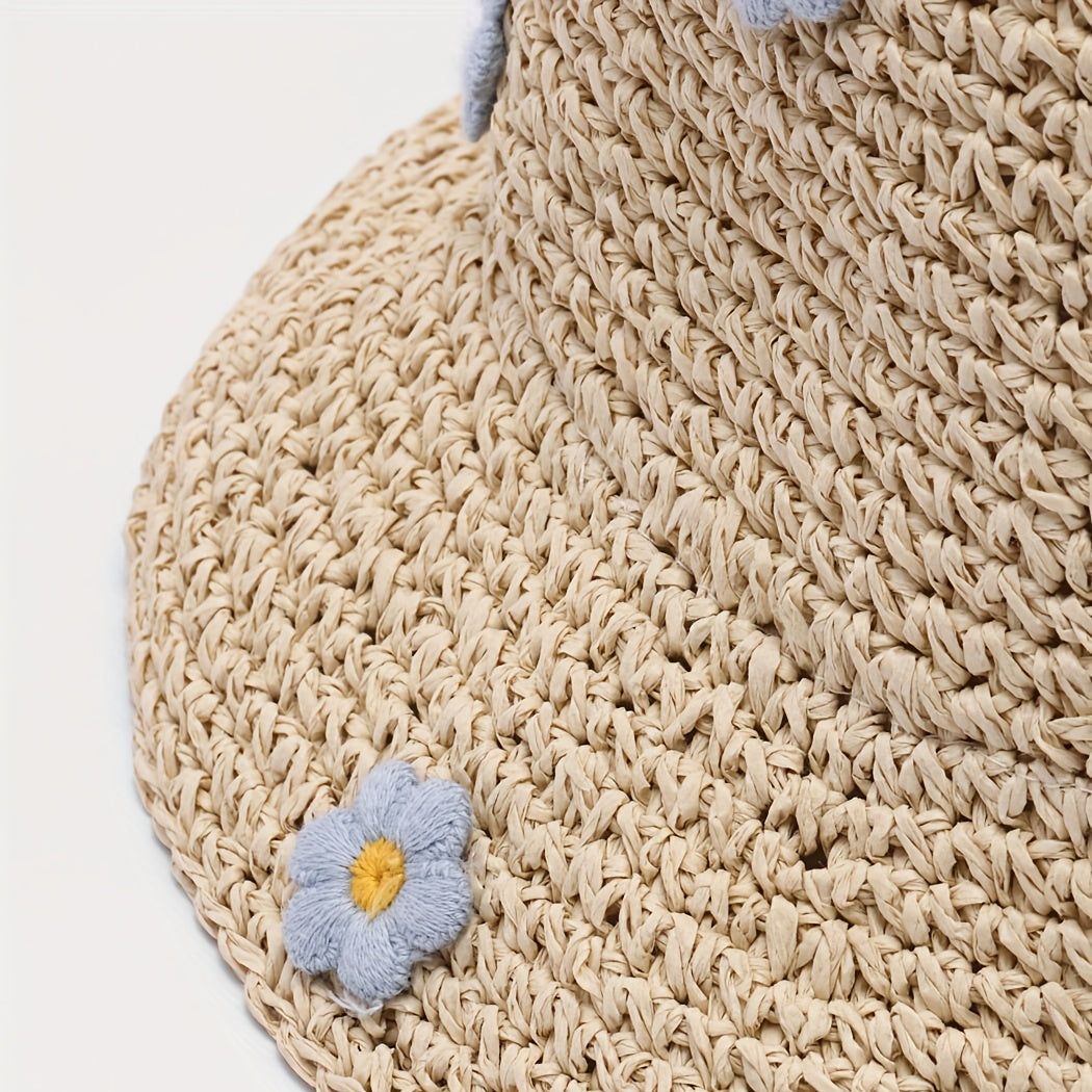 Flower Decor Sun Hat UV Protection Crochet Straw Hat