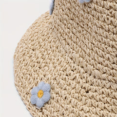 Flower Decor Sun Hat UV Protection Crochet Straw Hat
