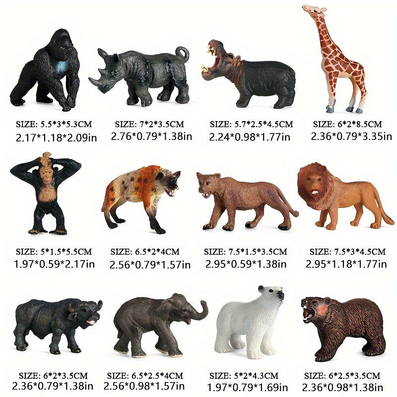 12pcs Wildlife Action Dolls Set Animal Figures Party Favors & Educational Mo