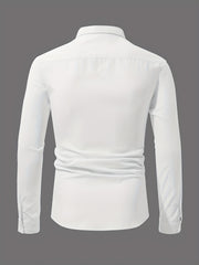 Men's Classic Solid Shirt Casual Lapel Button Up Long Sleeve Shirt