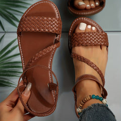 Women's Braided Sandals Elastic Band Flat Summer Shoes Lightweight Beach