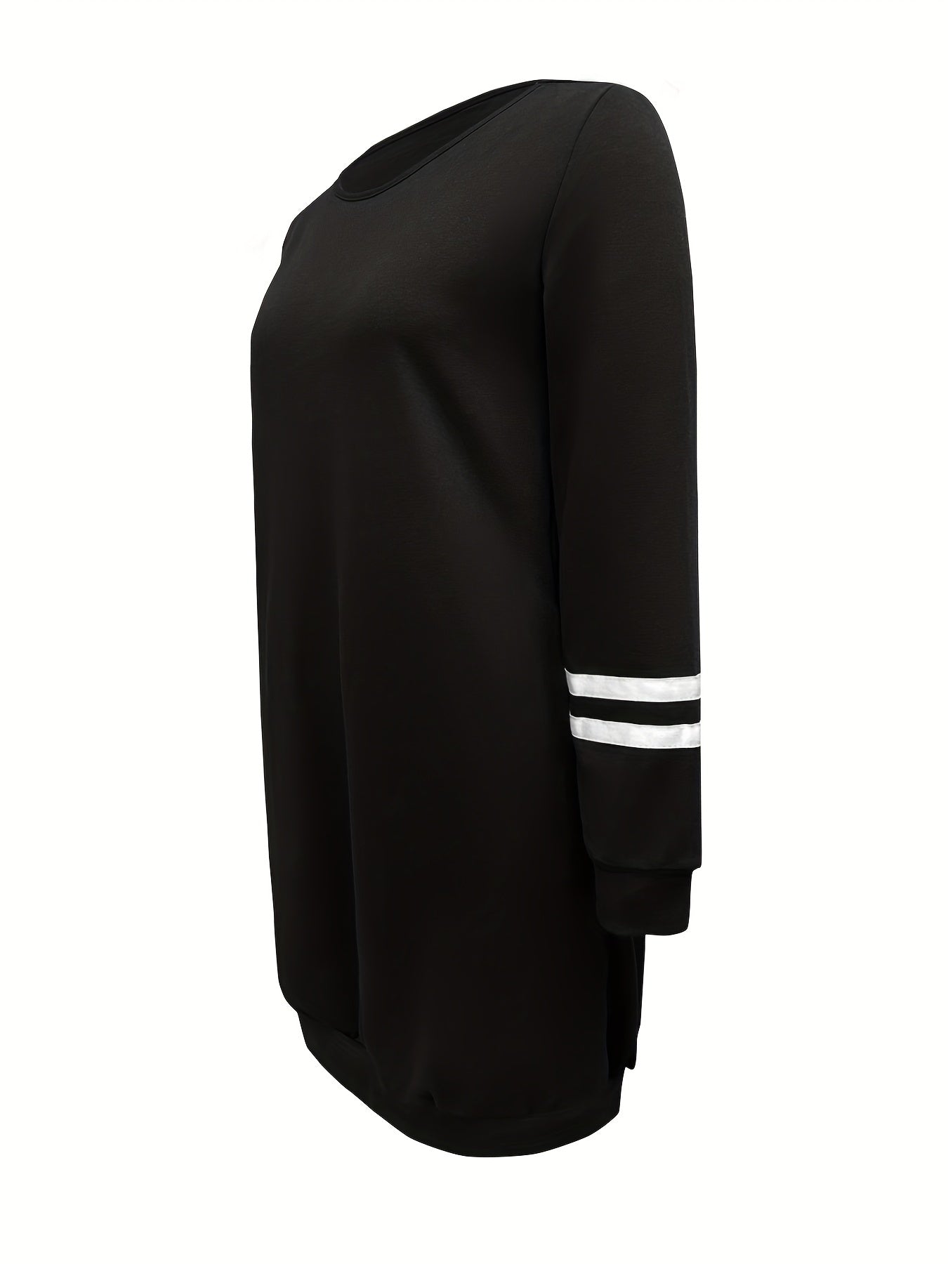 Striped Loose Sweatshirt Dress Crew Neck Long Sleeve Pockets