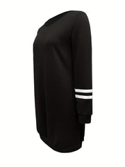 Striped Loose Sweatshirt Dress Crew Neck Long Sleeve Pockets
