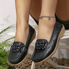 Women's Bowknot Loafers Slip On Low Round Toe Hollow Out Non-slip Shoes