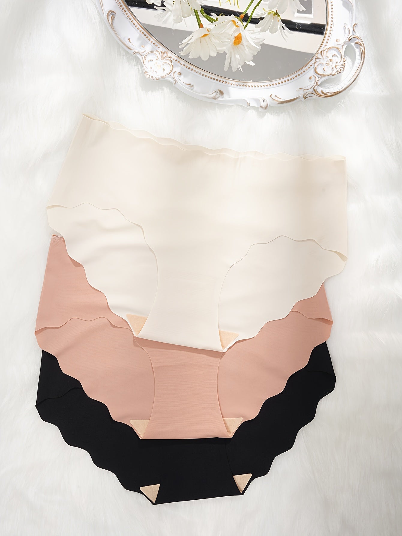 3pcs Seamless Scallop Trim Briefs Stretchy Intimates Panties Women's Lingerie