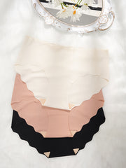 3pcs Seamless Scallop Trim Briefs Stretchy Intimates Panties Women's Lingerie