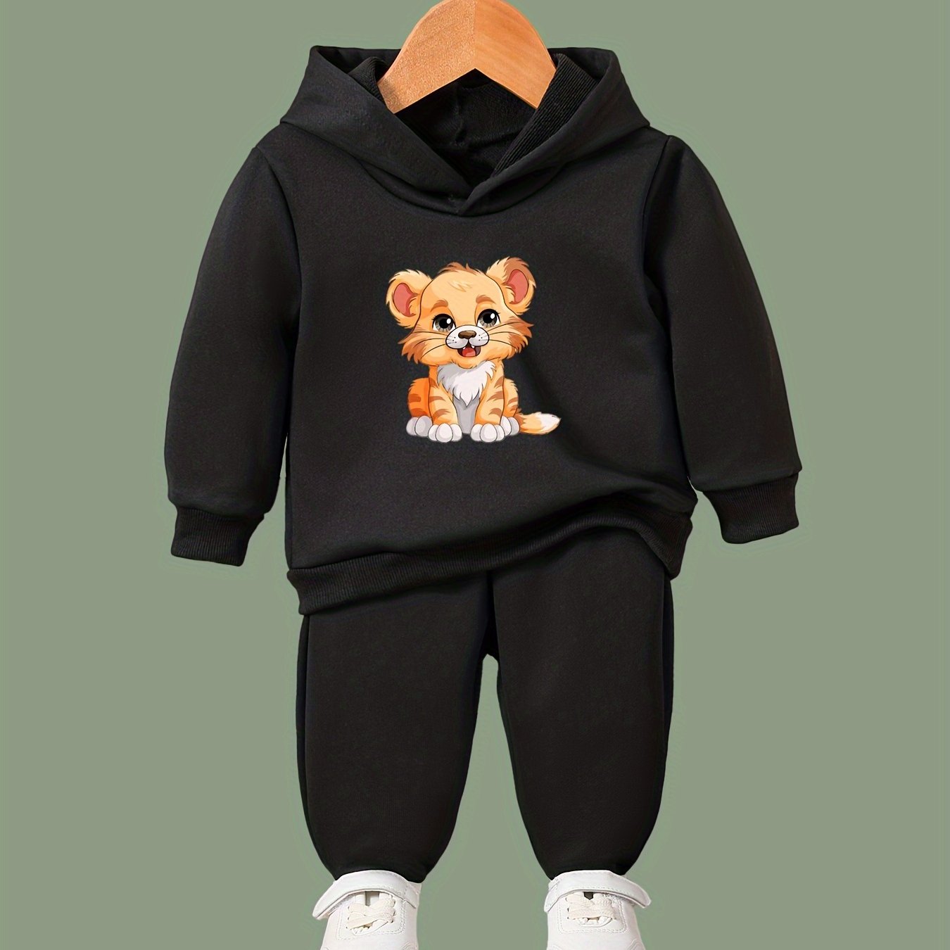 Cartoon Lion Print Hoodies Pants Set For Kids Spring Fall Sports Gift