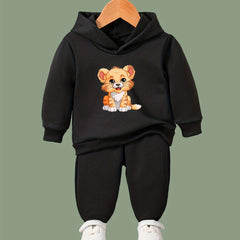 Cartoon Lion Print Hoodies Pants Set For Kids Spring Fall Sports Gift