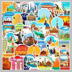 50 Cartoon City Landmark Stickers For Laptop Helmet Desktop Water Cup