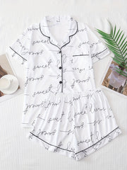 Letter Print Pajama Set Short Sleeve Top & Shorts Women's Sleepwear