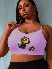 Halloween Cat & Pumpkin Print Cami Top
