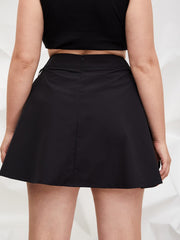 Solid Mini Skirt Flap Pocket High Waisted Skirt