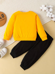 Cotton Little Boys Outfit Letter Graphic Sweatshirt & Pants Set