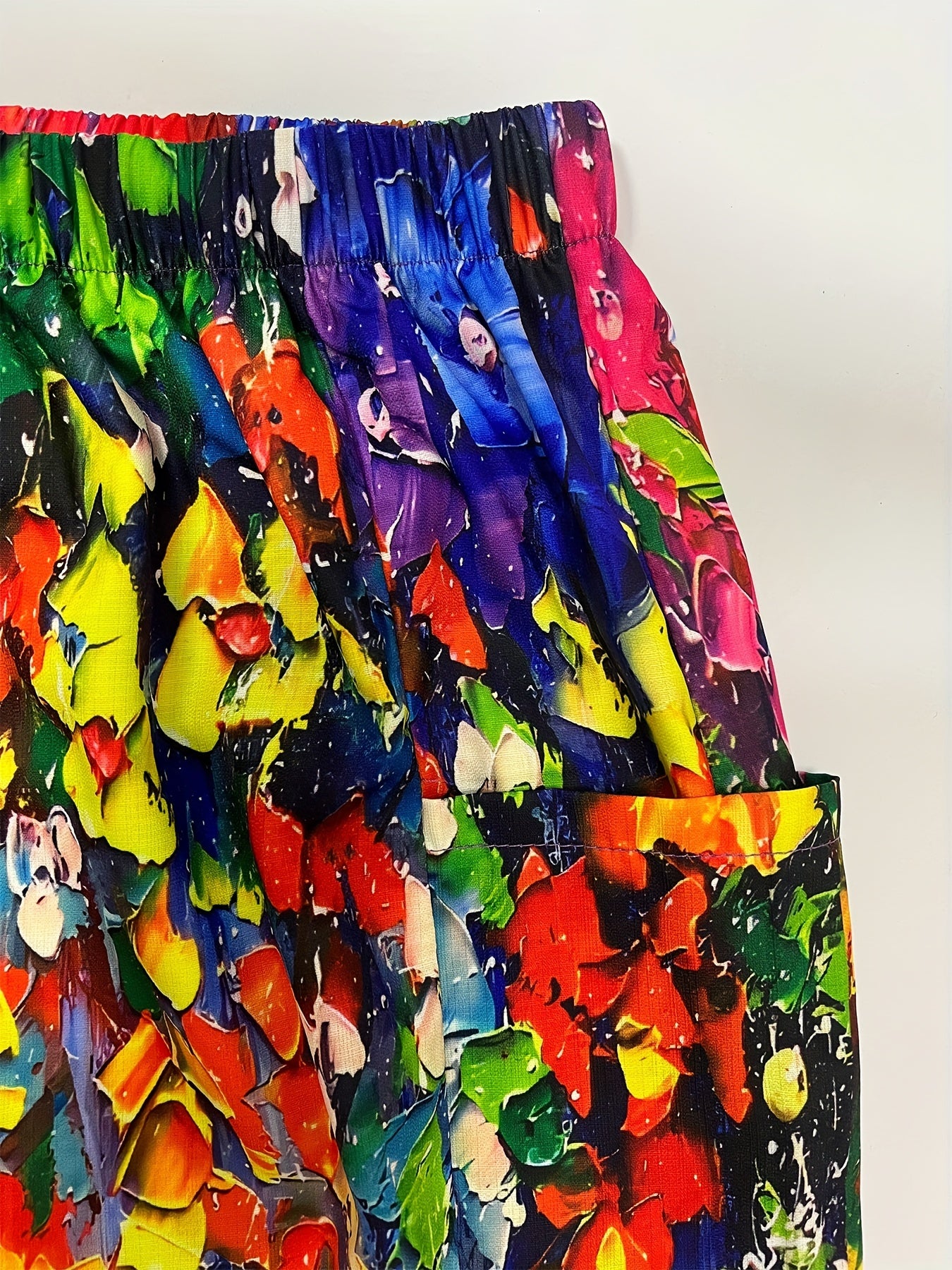 Boho Tie Dye Wide Leg Pants Vintage Elastic Waist
