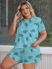 Plus Dinosaur Print Tee & Pants Set Women's Plus Size Loungewear 2pcs Set