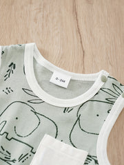 Baby Boys Cartoon Print Sleeveless Romper, Comfortable Breathable