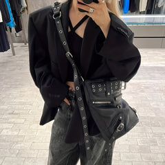 Punk Style Crossbody Bag Eyelet Belt Decor Hobo Bag