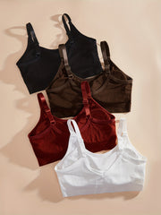 4pcs Colorblock Wireless Bras Stretch Sports Bra Women's Lingerie