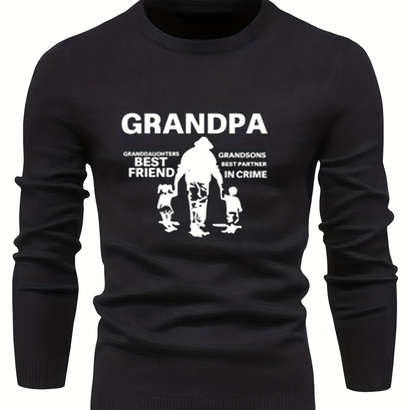 Grandpa Print Men's Casual Warm Mid Stretch Crew Neck Pullover Sweater