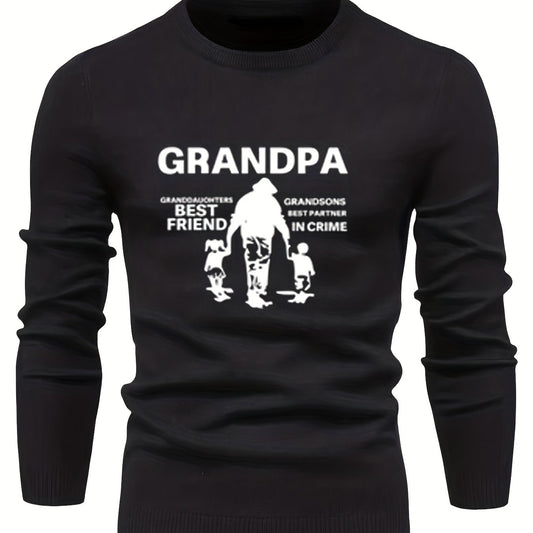 Grandpa Print Men's Casual Warm Mid Stretch Crew Neck Pullover Sweater