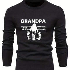 Grandpa Print Men's Casual Warm Mid Stretch Crew Neck Pullover Sweater