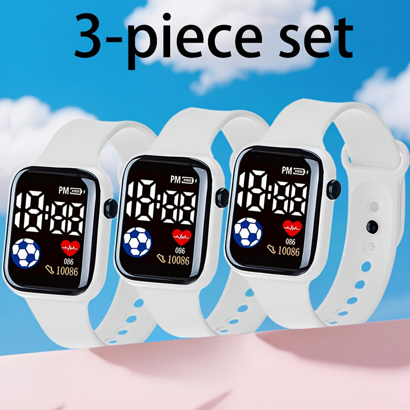 3pcs Football Themed Digital Watches Set