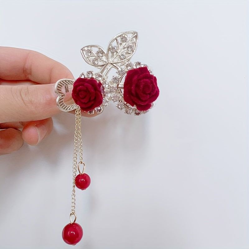 Vintage Hair Clip Cherry Rose Tassel Hair Accessory