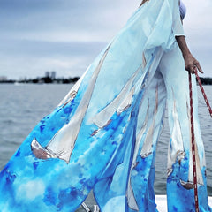 Sailboat Print 2 Piece Beachwear Vacation Style Kaftan Cover Up