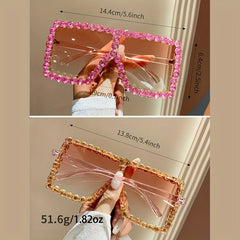 Oversized Square Sunglasses Rhinestone Shield Glasses UV400