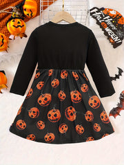 2pcs Pumpkin Head Halloween Dress & Candy Bag Set