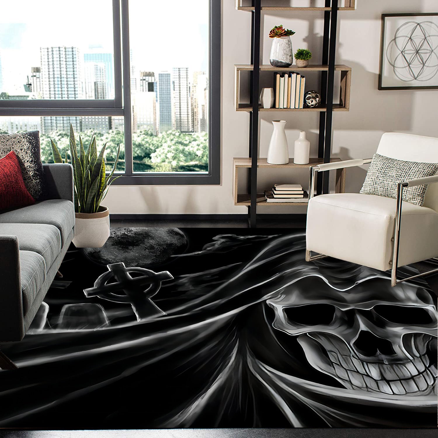 Halloween Skull Area Rug Anti Slip Washable Crown Home Bedroom