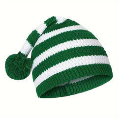 Christmas Striped Knit Hat With Pom, Adult Kids Beanie Caps