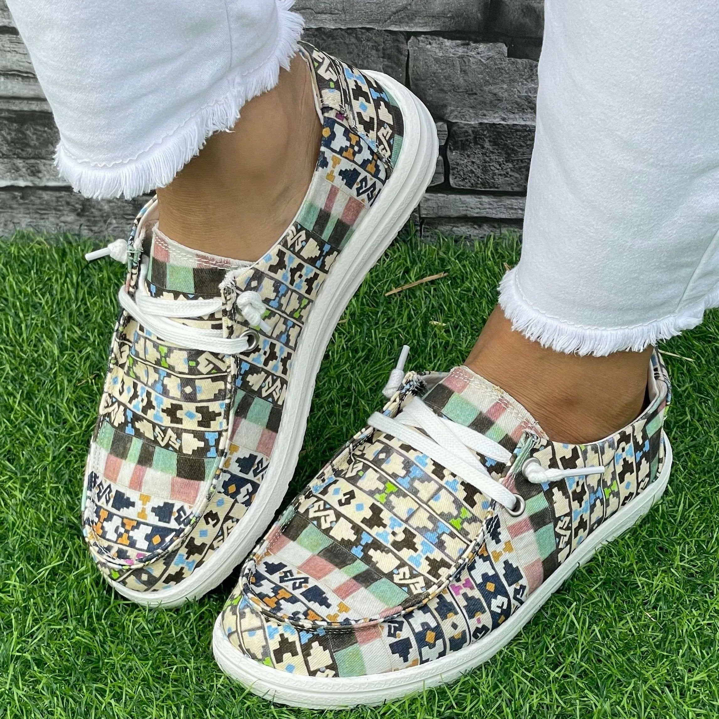 Geometric Flat Shoes Women's Casual Lightweight Soft Comfortable Walking Shoes