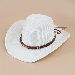 Cowboy Straw Hat Men's Women's Sun Protection Jazz Hat Large Brim Beach Hat