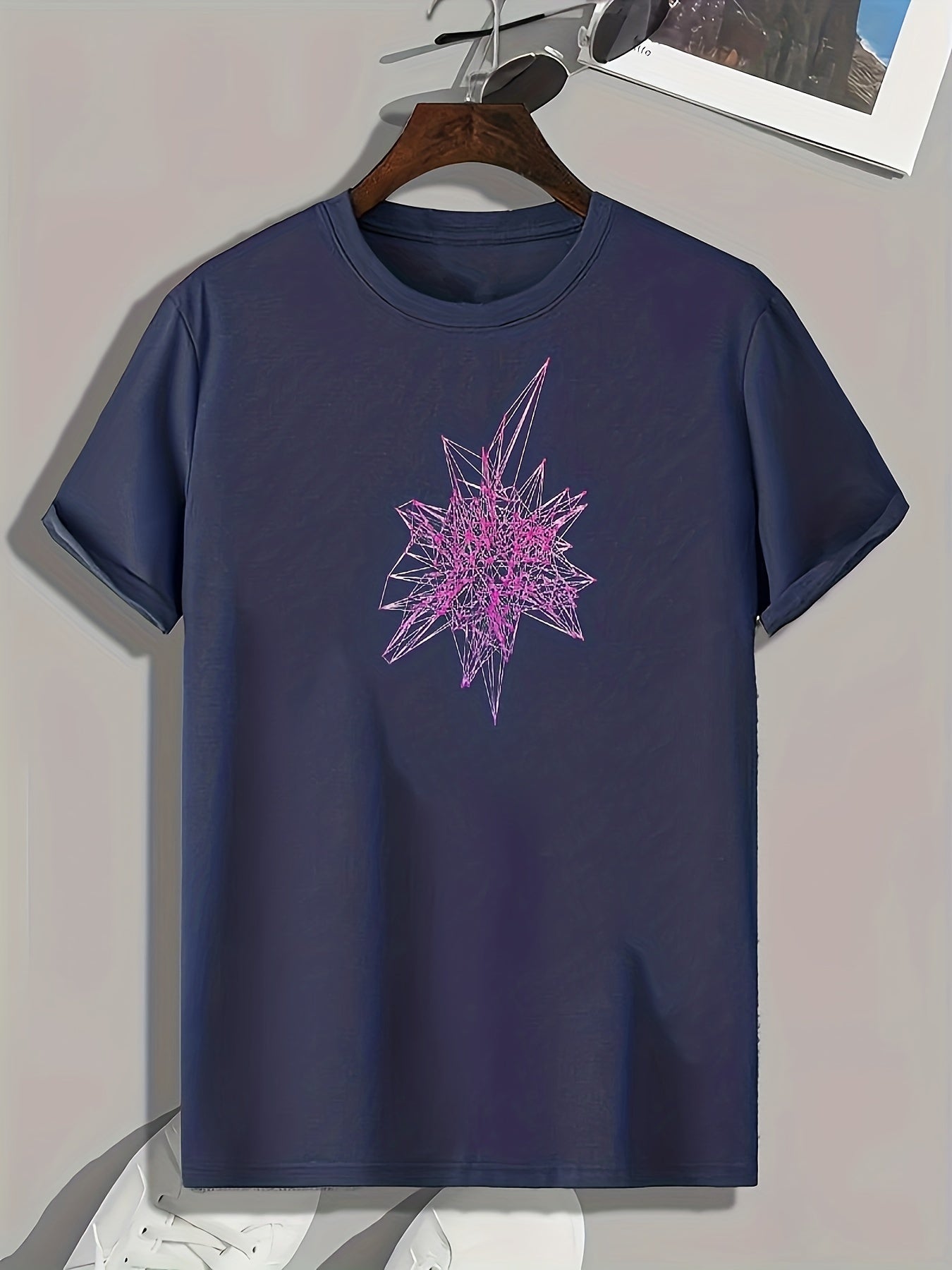 Geometric Print Men's Comfy T-shirt for Outdoor Summer