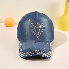 Rhinestone Diamond Pattern Baseball Cap Washed Distressed Hip Hop Dad Hats