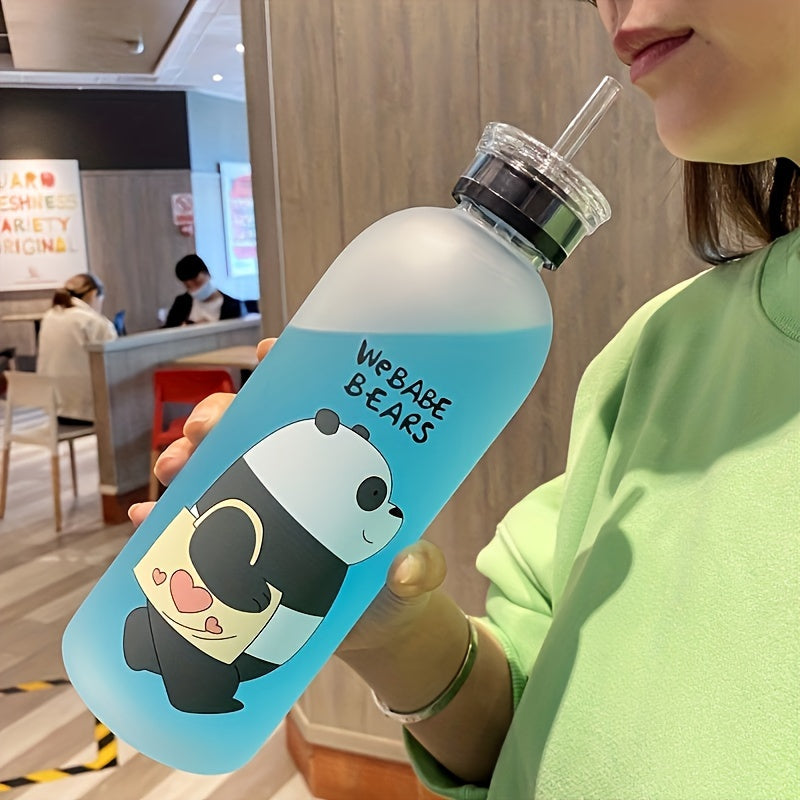 1000ml Frosted Bear Water Bottle w/ Straw - Outdoor Sports & Fitness