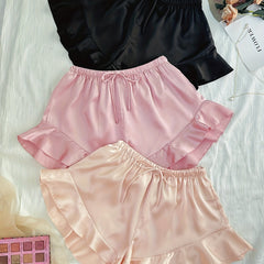 Ruffle Satin Sleep Shorts Women's Loungewear