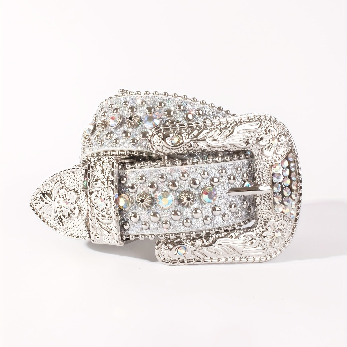 Rhinestone Belt Crystal Inlaid Leather Western Cowboy Cowgirl