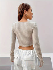 Casual V Neck Long Sleeve Top Women's Loungewear
