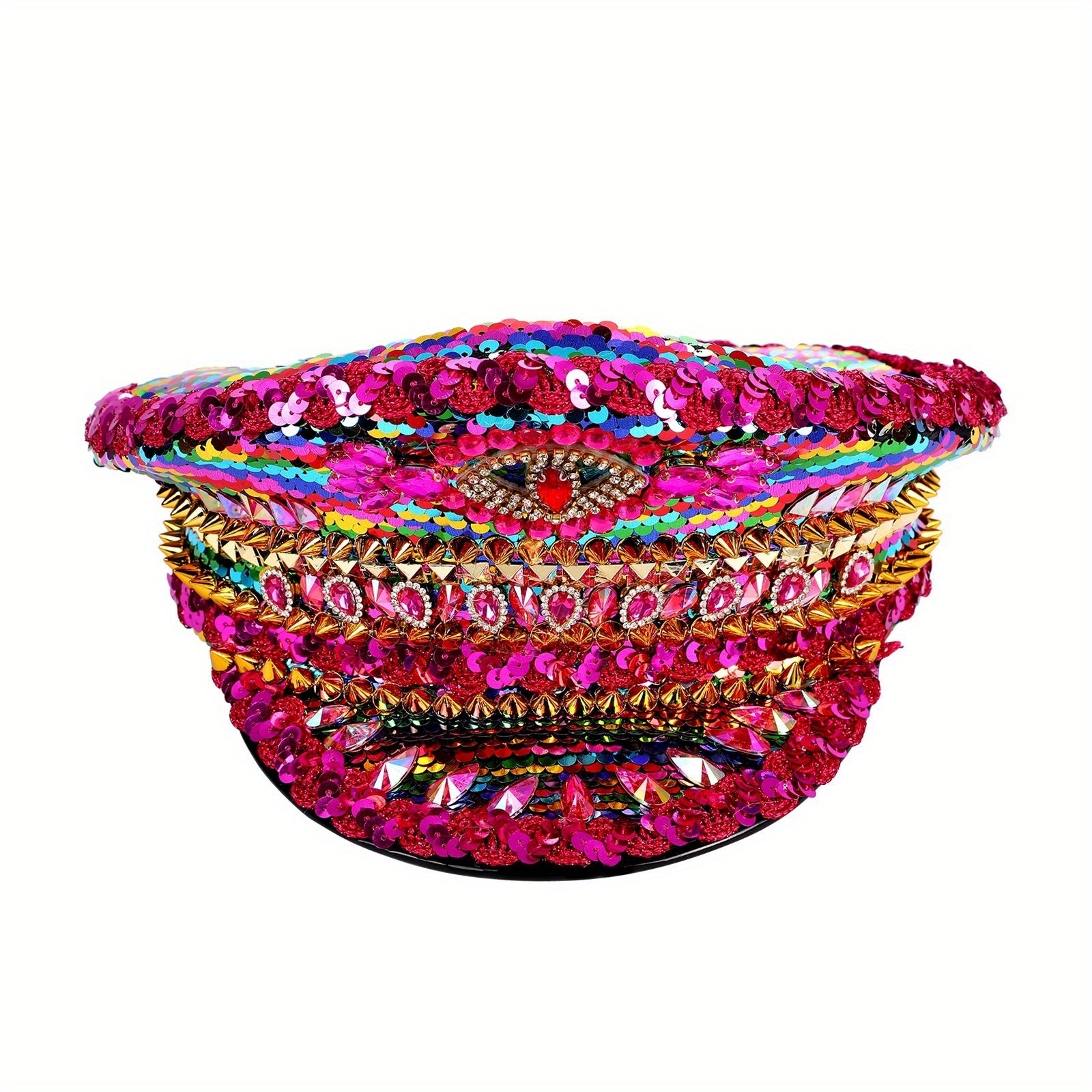 Glitter Red Military Hat Sequin Burning Man Captain Sergeant Hat Rhinestone Bach
