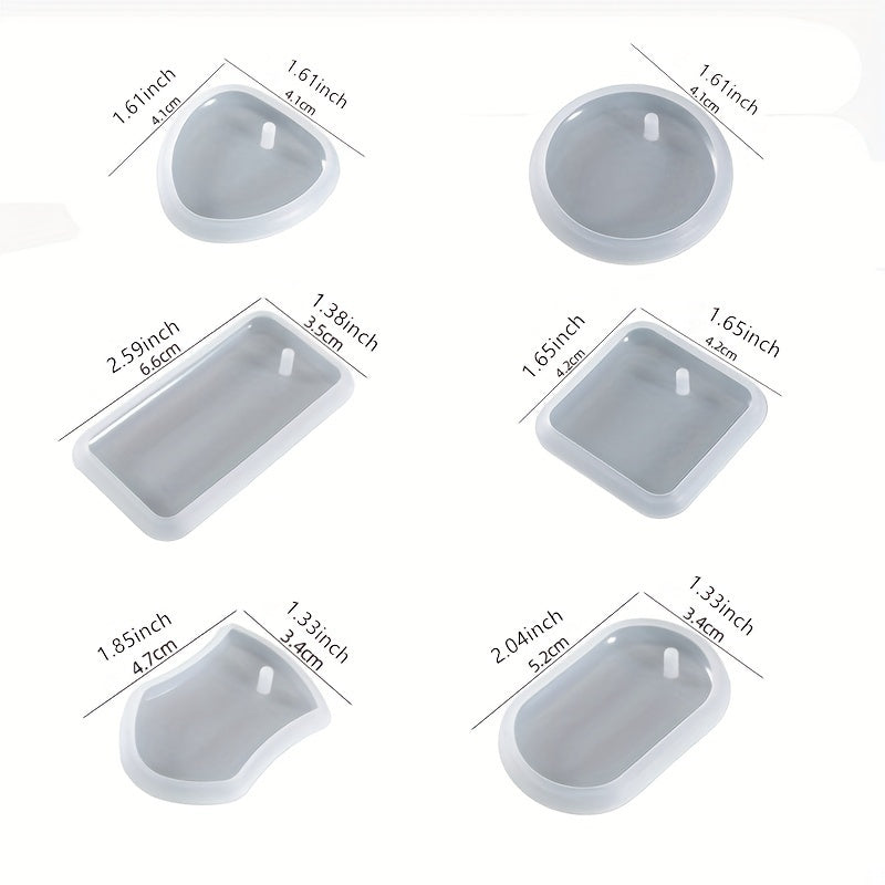 6pcs Silicone Resin Pendant Molds Heart Round Oval Square Rectangular Mold