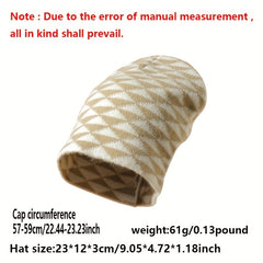 Small Rhombic Jacquard Beanie Y2K Casual Knit Hat Elastic Skull Hat
